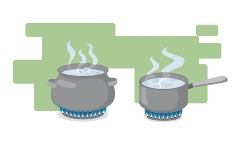 An illustration of water boiling on the stove. 