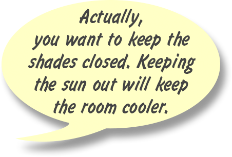GAYLE:  Actually, you want to keep the shades closed. Keeping the sun out will keep the room cooler.