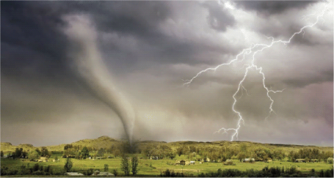 storm with a tornado and lightning