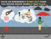 Illustration of a girl saving money in a piggy bank, then later using that money to buy an umbrella, then using that umbrella under the rain. Have an emergency rainy day fund. You never know when it may pour...