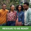 A group of friends stand together smiling. Text reads Resolve to be ready