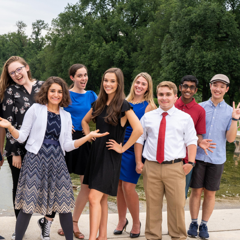 Photo of Youth Preparedness Council members in front of reflecting pool in Washington DC.